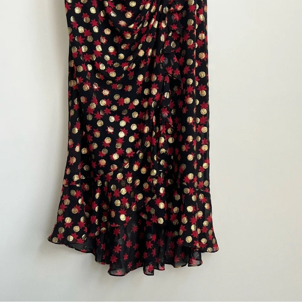 Lane Bryant 18 Surplice Frilly Ruffled Fitted Midi Dress Haley Floral Gold Dot - Picture 5 of 14